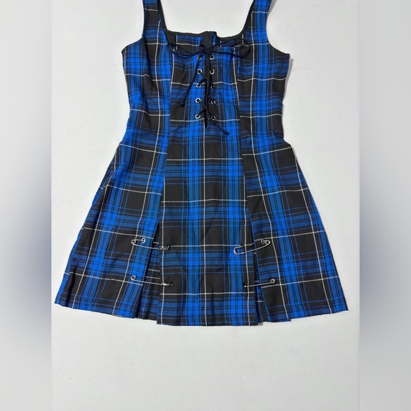 Lip Service Punk & Disorderly Blue Plaid Mini Dress Safety Pin S vintage y2k - Picture 11 of 14